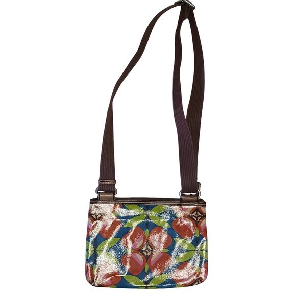 Fossil Key-Per Crossbody coated canvas Bag Brown Floral w/adjustable strap - Picture 2 of 9